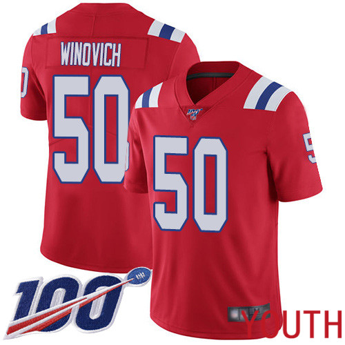 New England Patriots Football #50 100th Season Limited Red Youth Chase Winovich Alternate NFL Jersey